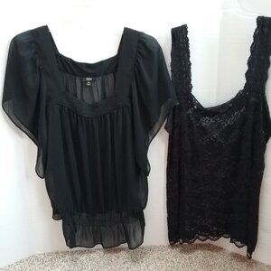 WXSSIO Sheer Ruffle Angel-Style Blouse and Sleeveless Lace-Pattern Camisole